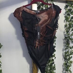 Fashion Nova Edgy Brown and Black Bodysuit